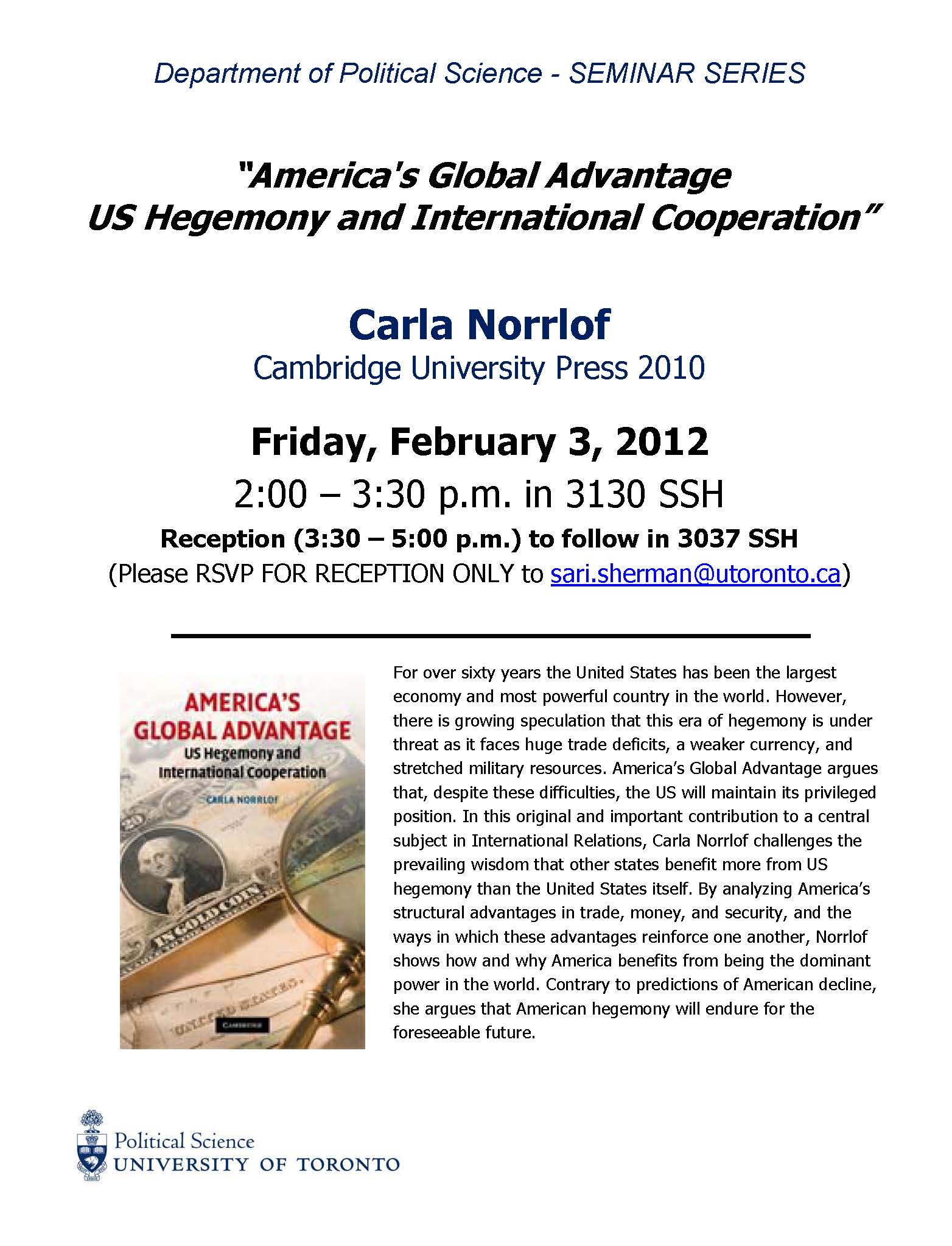 Seminar Series Poster - Carla Norrlof February 3, 2012